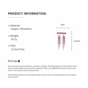 Detailed specifications of rhinestone bow tassel earrings with size and material info