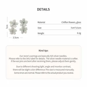 Detailed specifications of chiffon flower earrings with glass beads and silver needles