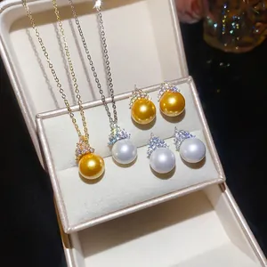 Elegant Artificial Pearl Zirconia Necklace And Earrings Jewelry Combination With Silver Earring Post For Women Wedding Jewelry