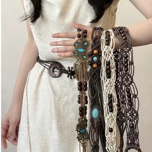 Ethnic style bohemian beaded waist chain with butterfly and turquoise accents for dresses