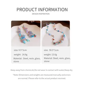Macro view showing specifications for the resin and stone flower jewelry set details