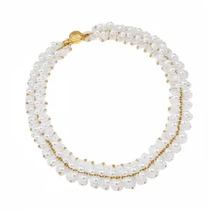 Elegant handmade pearl beaded necklace with gold accents for women