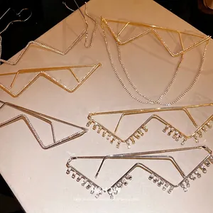 Women Luxury Geometric Triangle Metal Rhinestone Glasses Frame No Lenses Vintage Niche Decorative Eyewear Accessory