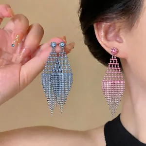 Orecchini a Goccia Romboidali Cavi in Rame con Strass Vintage con Perno in Argento Sterling 925 Eleganti Gioielli da Donna