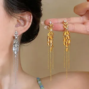 Mode Weizenähre Quaste Ohrclips Für Damen Ohne Ohrloch Zirkonia Eingelegt Kupfer Ohrringe Leichter Luxus Schmuck Gold Silber Plattiert