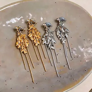 Elegante goldene und silberne Weizen-Quasten-Ohrclips speziell für Ohren ohne Ohrlöcher