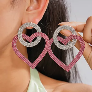 Pendientes de Gota de Corazón con Diamantes de Imitación Exagerados para Mujer Estilo Europeo Americano Moda Joyería Geométrica