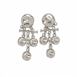 Silver-toned crinkled metal tassel earrings with hammered texture and long drop design.