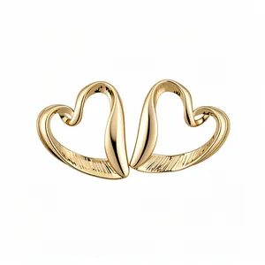 Elegant gold twisted ribbon heart stud earrings with a high-shine polished and textured finish