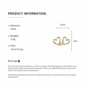 Detailed product information and size dimensions for vintage gold heart alloy earrings