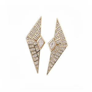 Elegant geometric triangle earrings with sparkling zircons and a gold-tone finish.