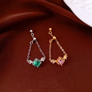 Vintage Light Luxury Zirconia Rhombus Chain Ring Exquisite Versatile Design Adjustable Copper Finger Ring for Women Jewelry