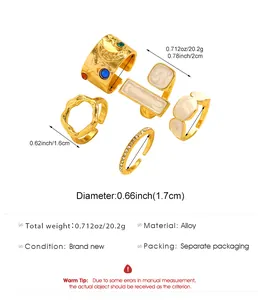 Specifications showing dimensions and weight for this vintage irregular alloy ring set.