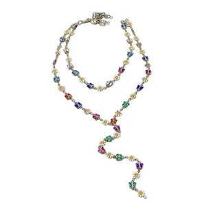 Colorful enamel flower and butterfly Y-shaped necklace for women elegant clavicle chain