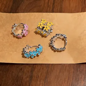 Elegant colorful enamel flower hoop earrings with sweet dopamine style floral design