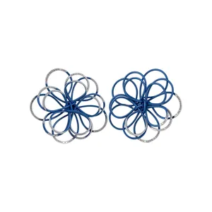 Modern blue spray paint intertwined flower stud earrings with S925 silver needles.