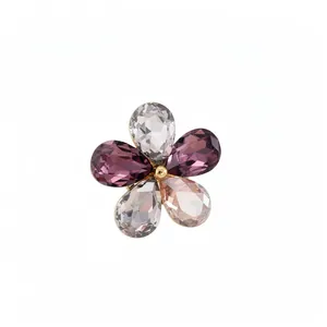 Elegant multi-colored crystal flower open ring with faceted teardrop petals for women.