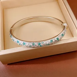 Women's Light Luxury Geometric Round Bangle Copper Inlaid White Turquoise Zirconia Bracelet Elegant Fashion Hand Jewelry