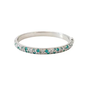 Elegant silver-tone bangle inlaid with white and green sparkling zircon stones for women