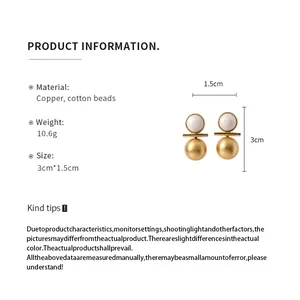Detailed specifications for 18k gold plated brushed stud earrings with cotton beads