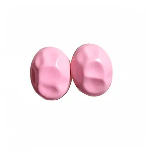 Minimalist pink enamel oval stud earrings with unique wrinkled texture on white background