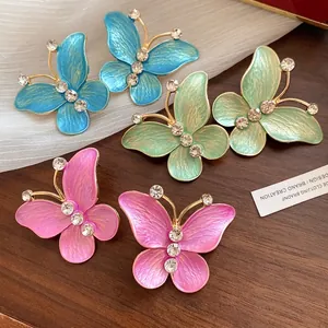 Vintage gradient butterfly stud earrings with sparkling zircons and colorful enamel finish