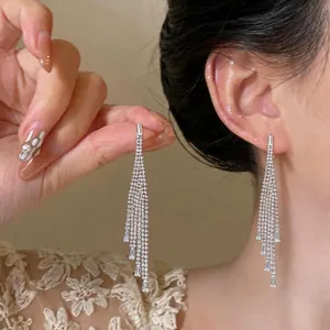 Western Style Long Tassel Stud Earrings With 925 Sterling Silver Earring Post Inlaid Zirconia Silver Fashion Jewelry For Women Banquet