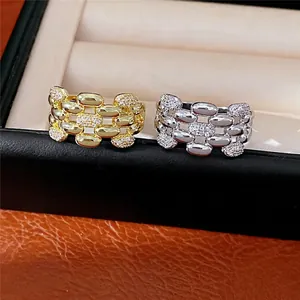 Eleganti anelli aperti ovali multistrato in oro e argento con pietre di zircone