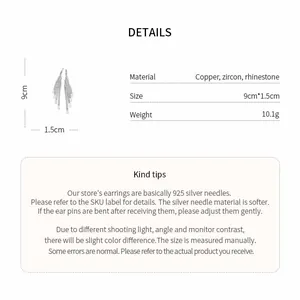 Detailed specifications for luxury long rhinestone zircon tassel earrings with sizes