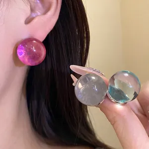 Minimalist Round Resin Stud Earrings With Silver Earring Post Fashion Versatile Jewelry For Women Daily Wear Gift