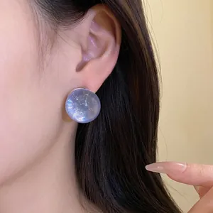 Elegant lavender resin circular stud earrings with bubble texture and silver needles