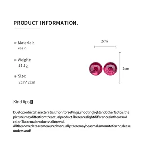 Product information for circular resin stud earrings showing 2cm size and 11.1g weight