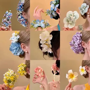Exquisite Fabric Flower Hair Clip Elegant Bohemian Holiday Style Artificial Pearl Tassel Duckbill Clip Fresh Sweet Floral Hair Accessories For Women