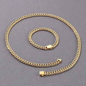 Elegante 8mm goudvergulde roestvrijstalen Cubaanse schakelketting en armband set voor heren