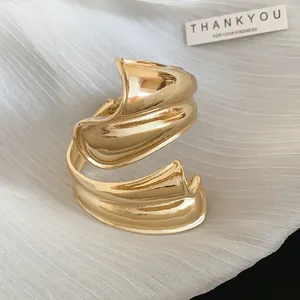 Vintage chunky gold-tone textured cuff bracelet for women elegant fashion jewelry