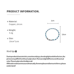 Specifiche dettagliate su dimensioni e materiali per il bracciale in zircone blu e bianco