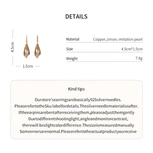 Detailed specs for hollow lace pendant earrings with zircon and imitation pearl