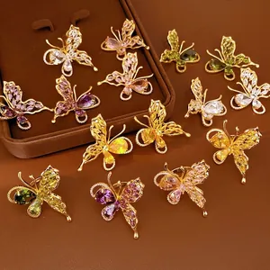Elegant Butterfly Jewelry Set Copper Gold Plated Zirconia Inlaid Stud Earrings And Ring Set For Women Wedding Party Luxury Butterfly Jewelry