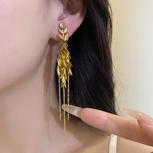 Elegant golden wheat ear tassel earrings for women with a vintage aesthetic design