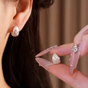 Minimalist Zirconia Star Hoop Earrings Frosted Copper Silver Plated Teardrop Ear Buckle For Women High Sense Jewelry Gift