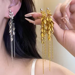 Elegant zircon wheat ear tassel earrings in gold and silver finishes for stylish women