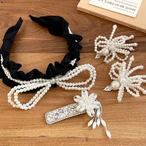 Rhinestone Artificial Pearl Flower Tassel Hair Clip Sweet Fashion Elegant Side Clip Headband For Women Hair Accessories