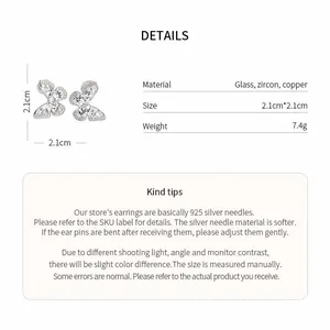 Detailed size specifications and material info for zircon butterfly ear clips jewelry