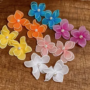 Sweet Resort Style Mesh Flower Stud Earrings With Artificial Pearl Light Luxury Fashion Floral Earrings For Women Niche Jewelry