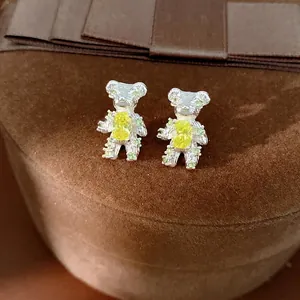 Cute Bear Stud Earrings For Women Copper Zirconia Inlaid Luxury Animal Shape Fashion Jewelry With Silver Earring Post