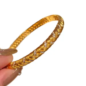Exquisite gold woven oval bracelet featuring sparkling zircon stones for women fashion