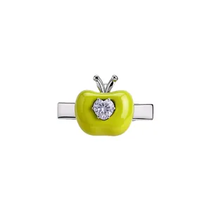 Barrette à cheveux élégante en résine pomme verte avec un zircon scintillant en forme de cœur