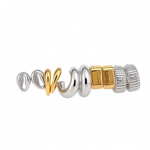 Exquisite silver needle earring set featuring gold and silver vintage fashion designs