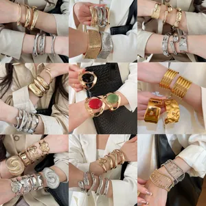 Metal Pleated Flower Cuff Bracelet European Fashion Irregular Chunky Bangle For Women Elegant Light Luxury Jewelry Gift