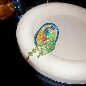 Exquisite 18K gold plated peacock open ring with colorful enamel and vintage aesthetic.